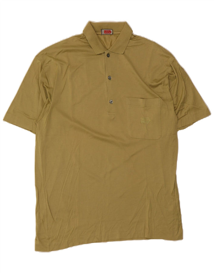 VINTAGE Mens Polo Shirt Large Khaki Cotton Vintage Vintage and Second-Hand Vintage from Messina Hembry 