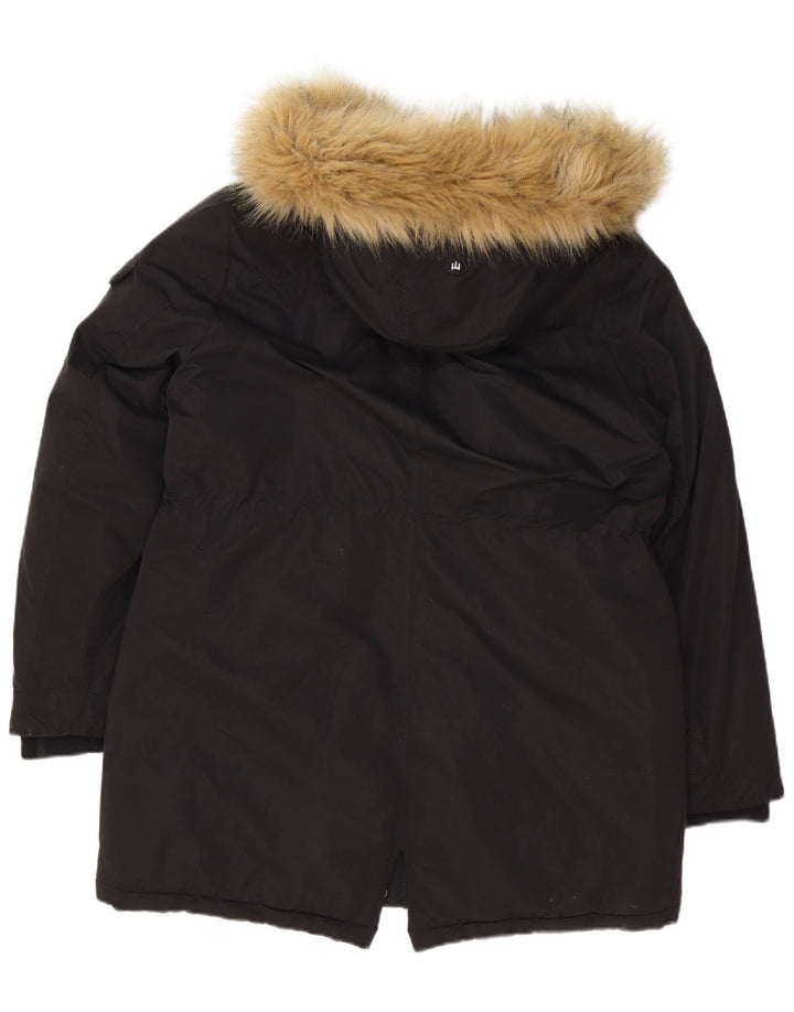 Superdry Parka extragrande con capucha para mujer, talla 40, poliéster negro grande