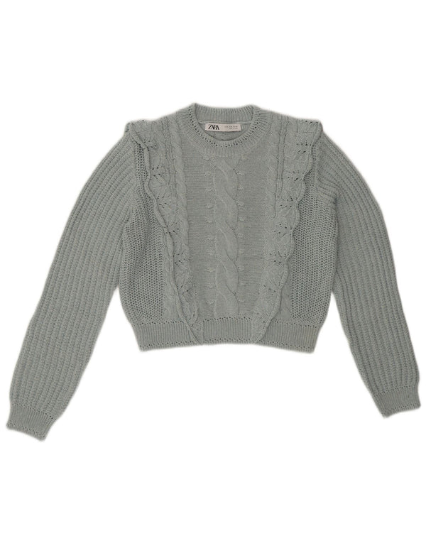 ZARA Mujer Crop Crew Neck Jumper Sweater UK 44 Azul Medio