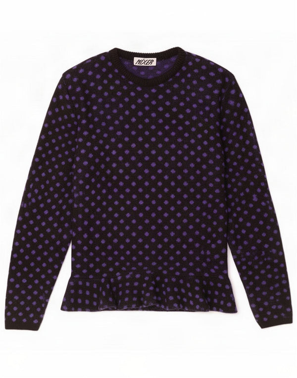 Jersey vintage con cuello barco y estampado abstracto para mujer UK 44 Medium Black