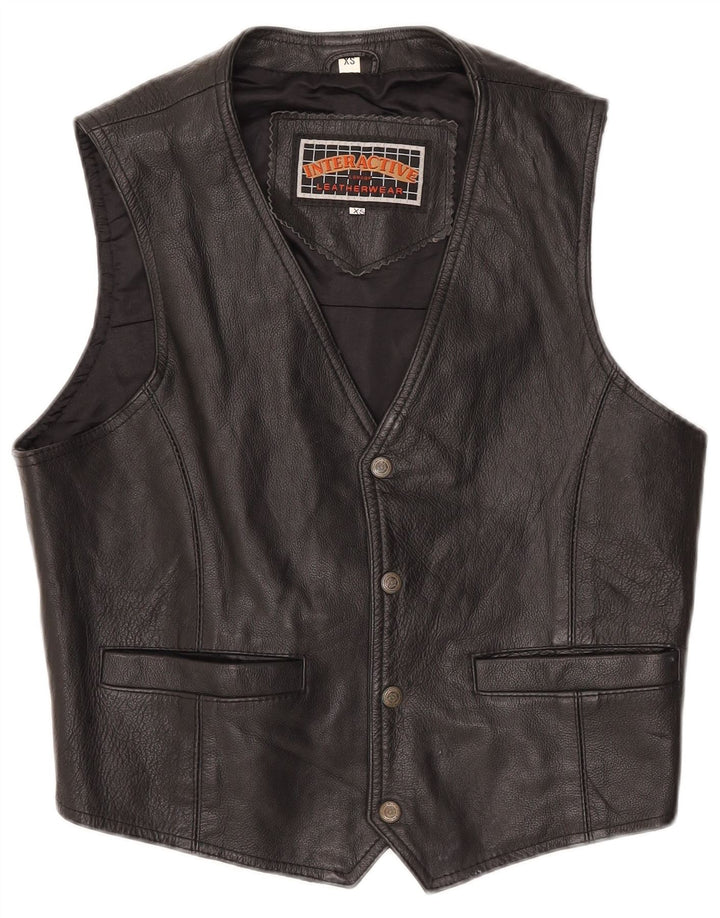 Chaleco de cuero vintage para hombre XS cuero negro