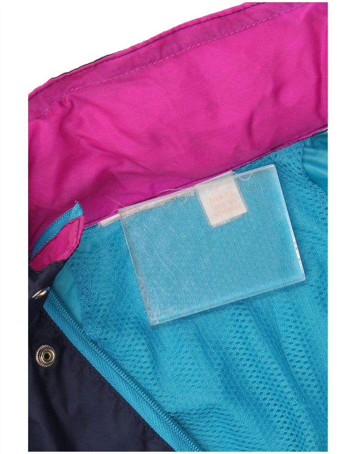 Vintage mujer chaqueta de lluvia con capucha Reino Unido 16 grande azul marino colorblock