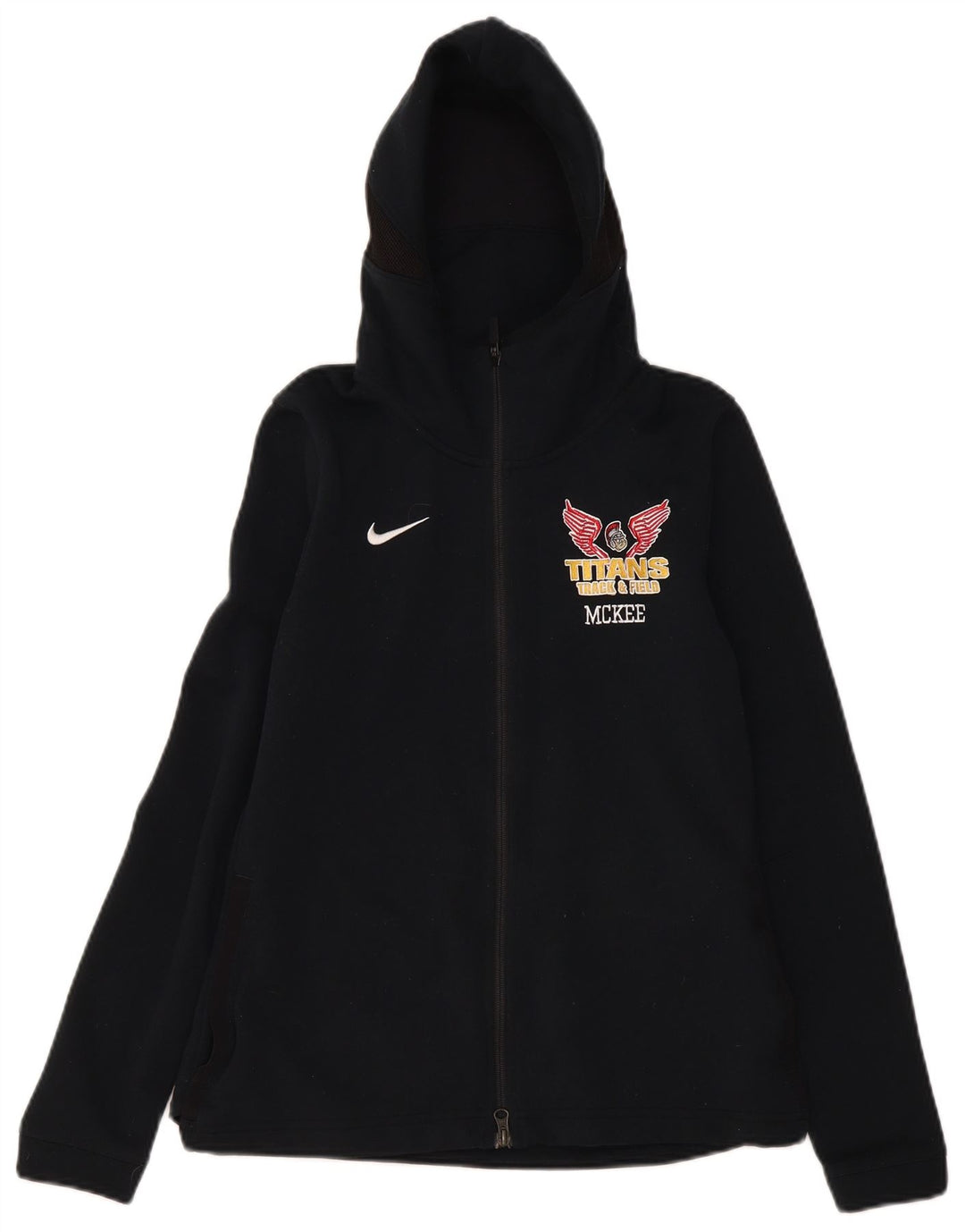 Nike Dri Fit Graphic Zip Sudadera con capucha para mujer UK 12 Mediano Negro Poliéster