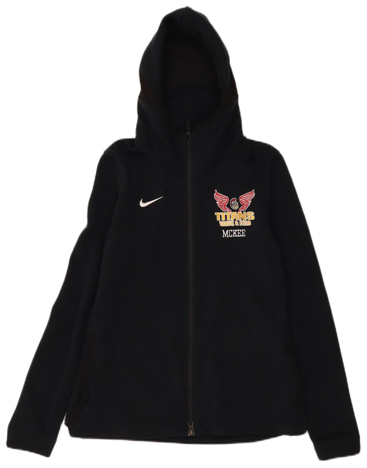 Nike Dri Fit Graphic Zip Sudadera con capucha para mujer UK 12 Mediano Negro Poliéster