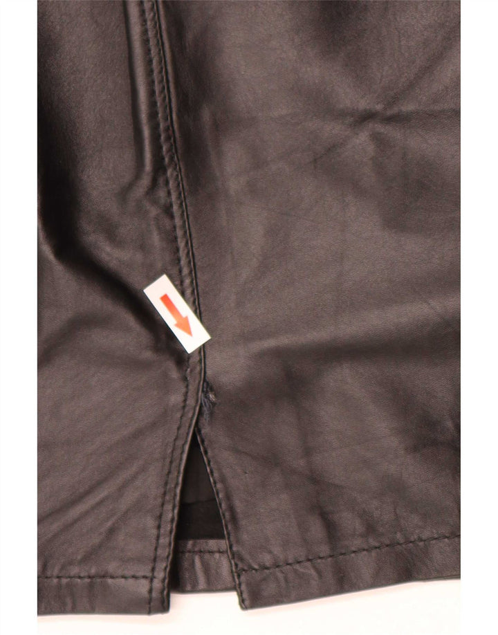 Vintage mujer cuero lápiz falda W26 pequeño negro