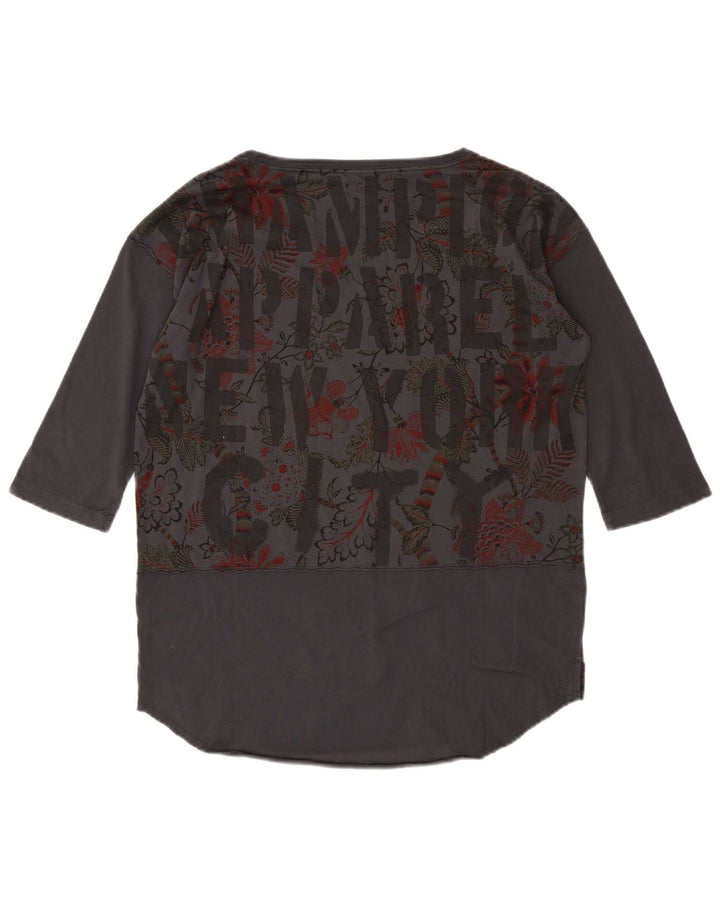 CHAMPION Womens Graphic Top 3/4 Sleeve UK 14 Medium Grey Floral