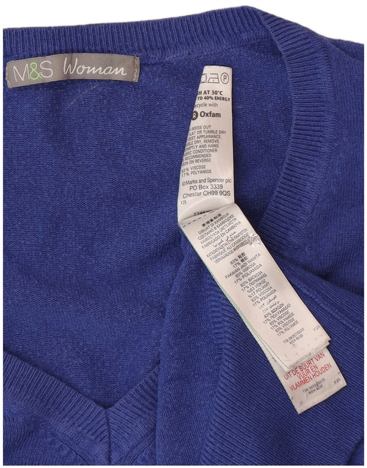 Marks & Spencer Suéter con Cuello en V para Mujer UK 46 Grande Poliamida Azul
