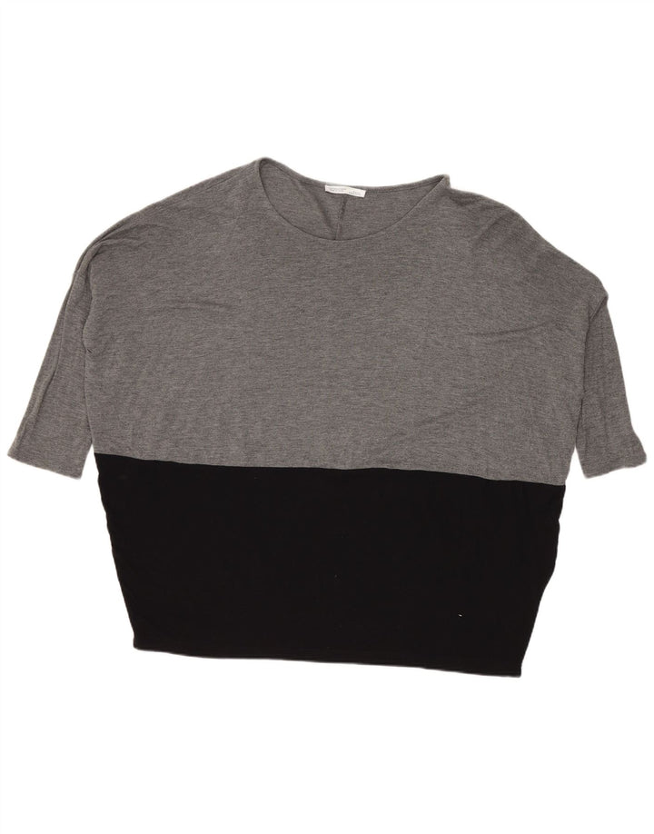 Zara Mujer Top Extragrande Manga 3/4 UK 44 Gris Medio Colorblock