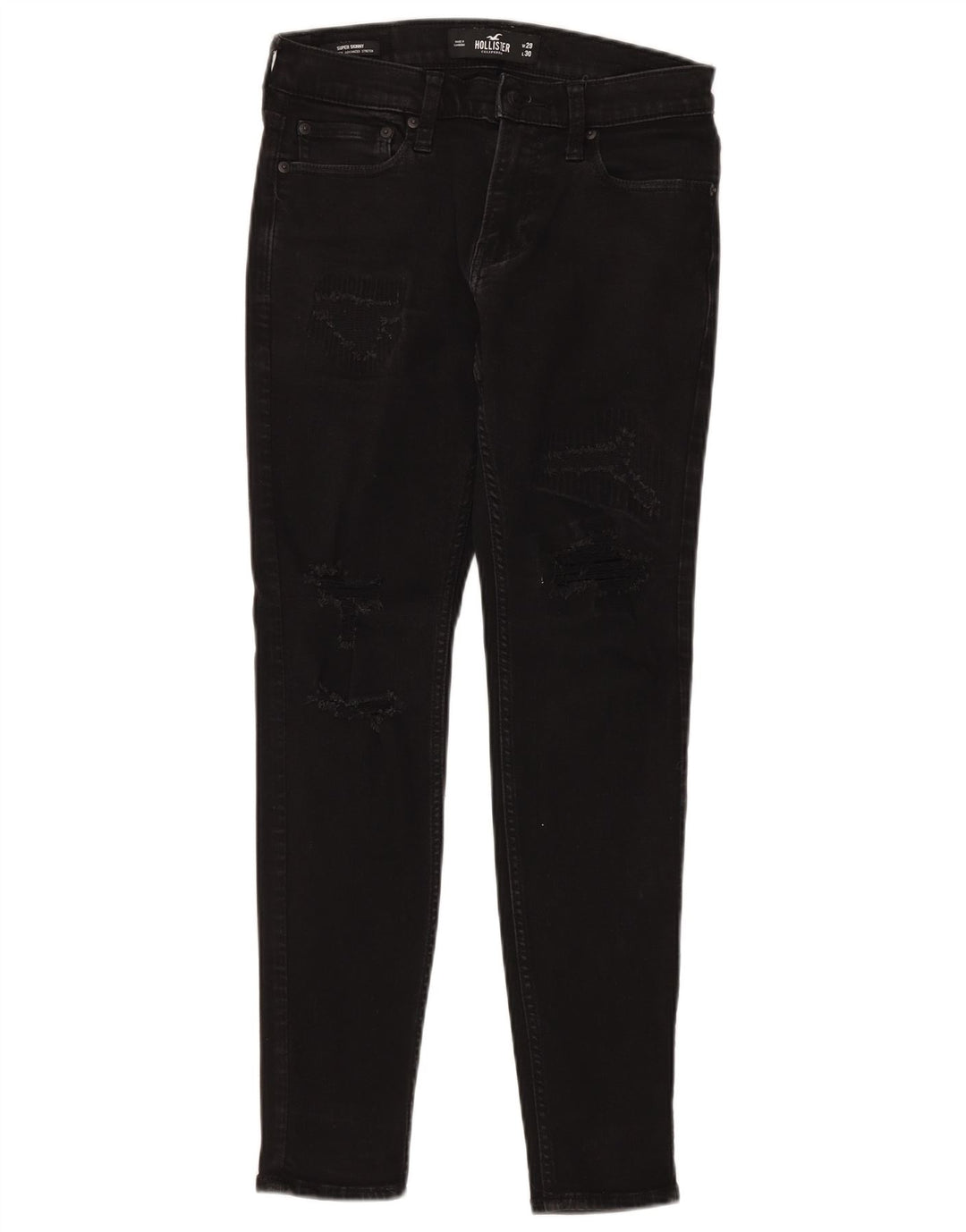 HOLLISTER Vaqueros pitillo desgastados para mujer W29 L30 Algodón negro