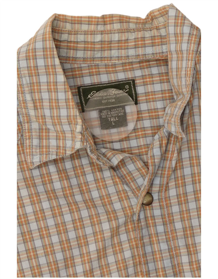 Eddie Bauer Camisa alta de manga corta para hombre Algodón a cuadros beige grande