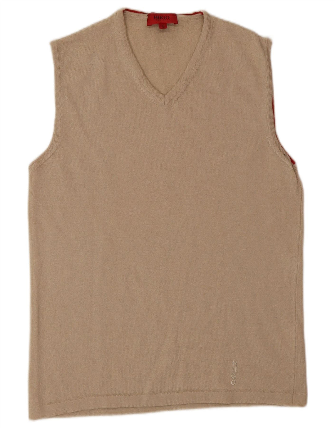 HUGO BOSS Hombre Chaleco Tank Top Large Beige Lana Virgen