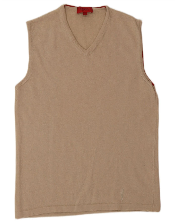 HUGO BOSS Hombre Chaleco Tank Top Large Beige Lana Virgen