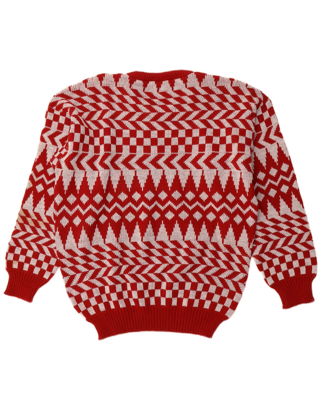 C & A - Jersey de cuello redondo para hombre, acrílico geométrico rojo grande