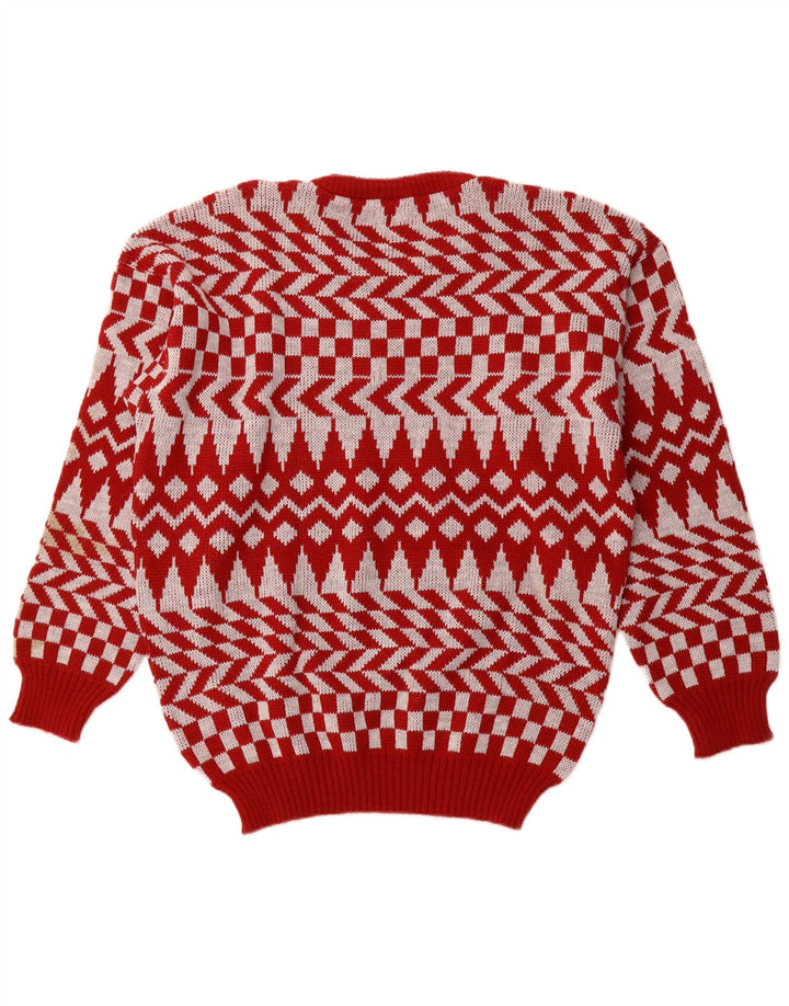 C & A - Jersey de cuello redondo para hombre, acrílico geométrico rojo grande
