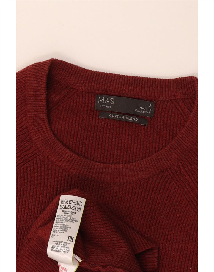 Marks & Spencer - Jersey de cuello redondo para hombre, talla pequeña, poliéster burdeos