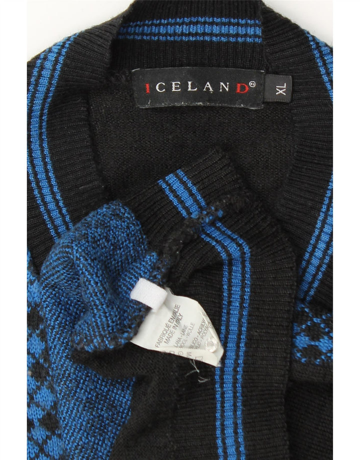 Jersey Islandia Hombre con Cuello en V XL Azul Argyle/Lana Diamante