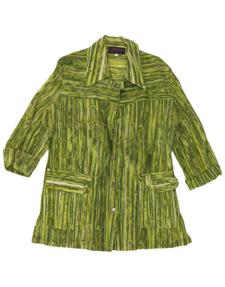 VINTAGE Blusa camisa de manga 3/4 para mujer Reino Unido 14 Viscosa a rayas verde medio