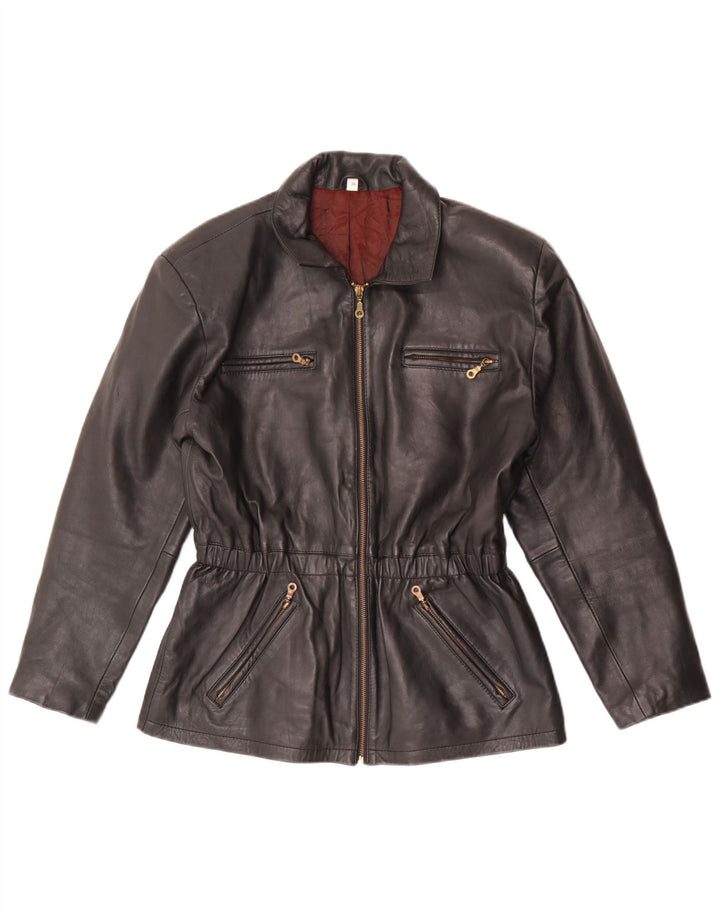 Vintage mujer chaqueta de cuero de gran tamaño EU 36 pequeño cuero negro