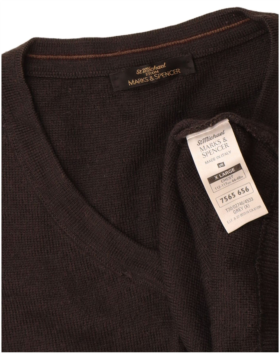 St Michael - Jersey con cuello en V para hombre, talla XL, acrílico a rayas grises