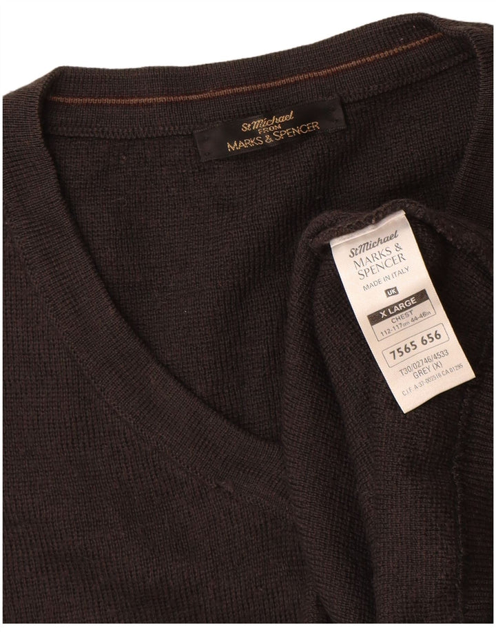 St Michael - Jersey con cuello en V para hombre, talla XL, acrílico a rayas grises