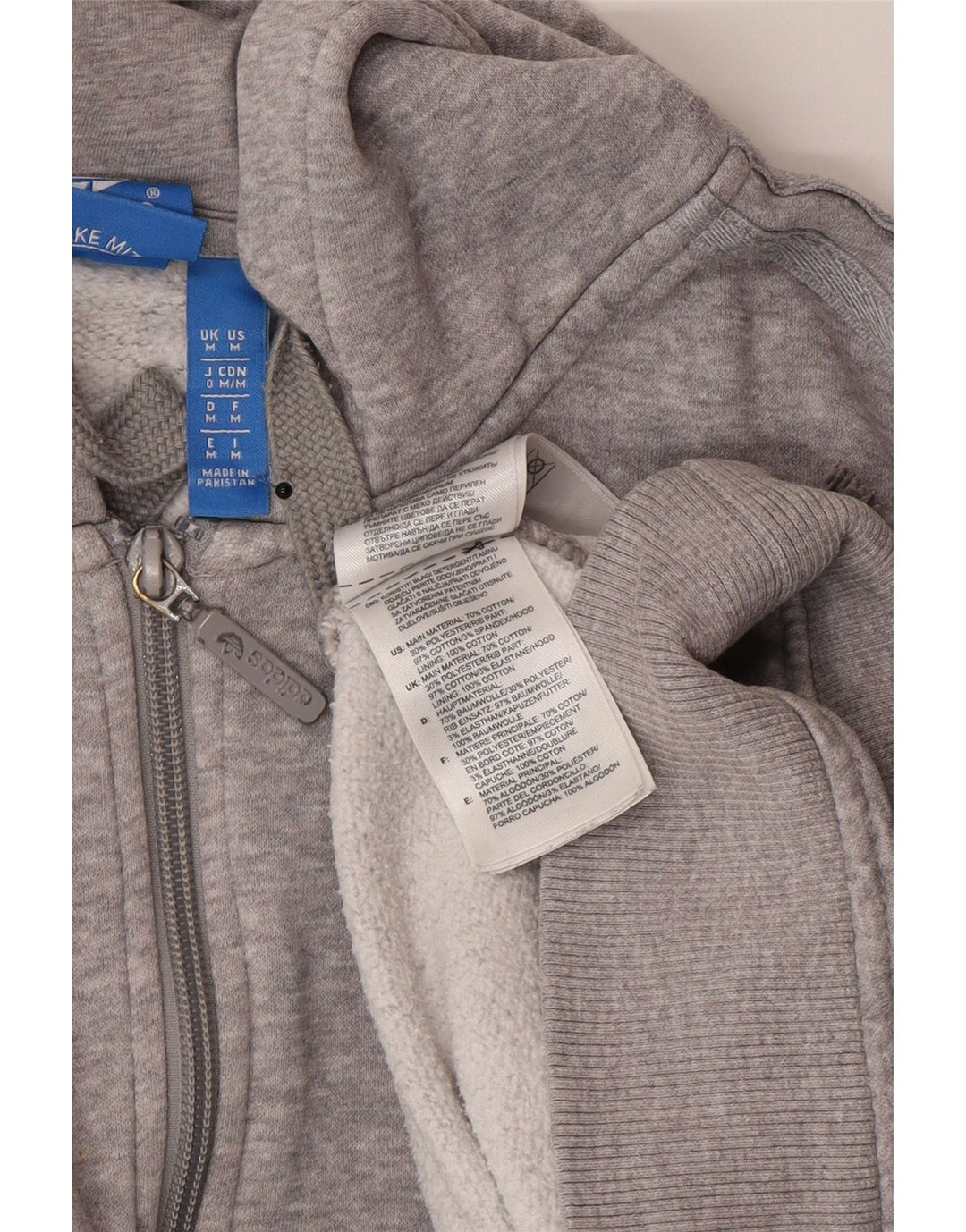 Adidas - Sudadera con capucha y cremallera para hombre, algodón gris medio