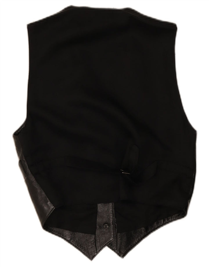 Vintage mujer cuero chaleco Reino Unido 12 cuero negro medio