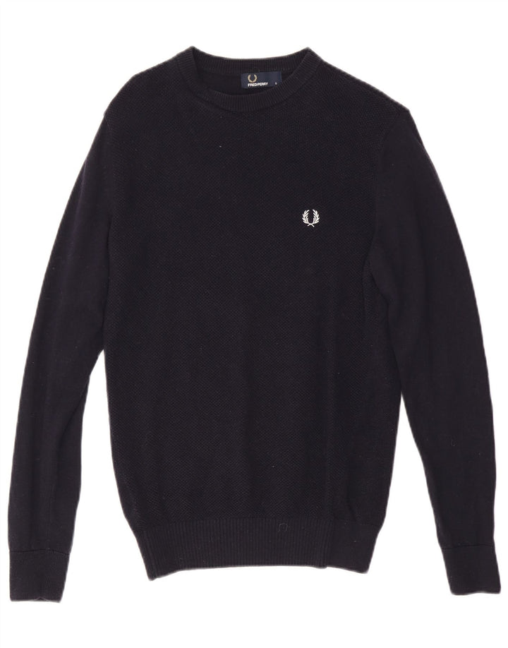 FRED PERRY Jersey de cuello redondo para hombre pequeño de lana azul marino