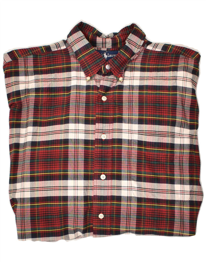 RALPH LAUREN Camisa de hombre grande de algodón a cuadros rojos