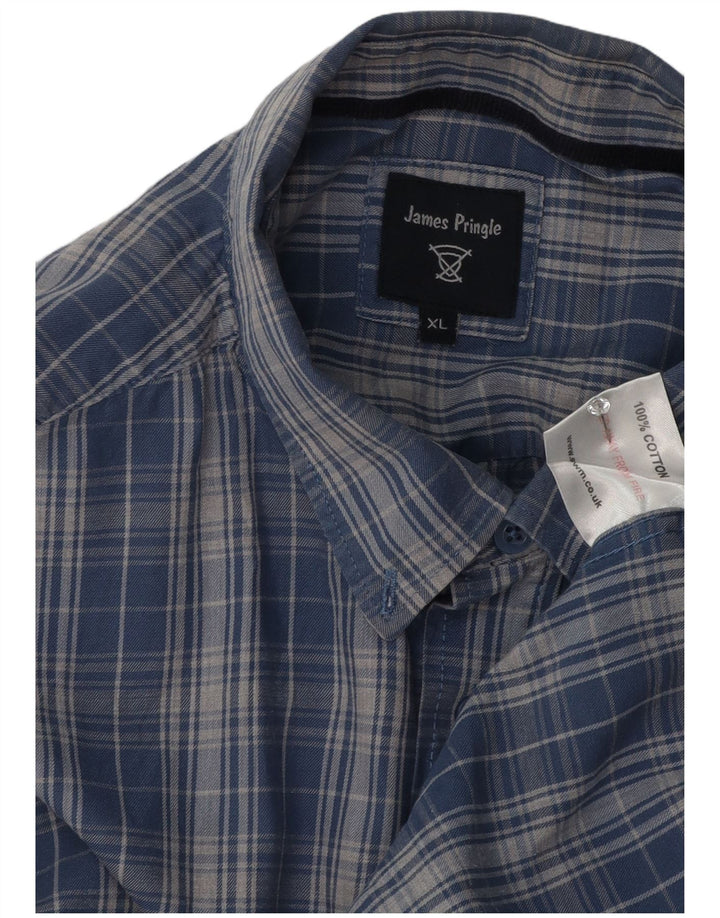 James Pringle Camisa de franela para hombre XL Algodón a cuadros azules