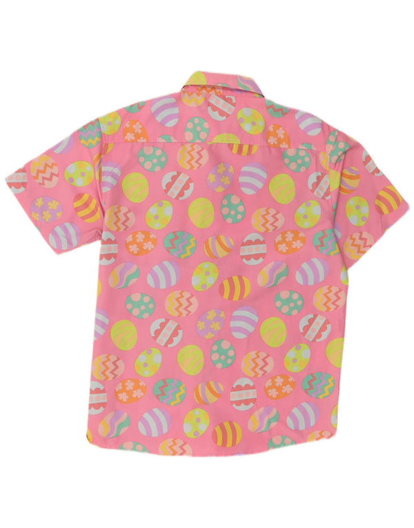 Vintage hombres Pascua patrón abstracto camisa de manga corta grande rosa
