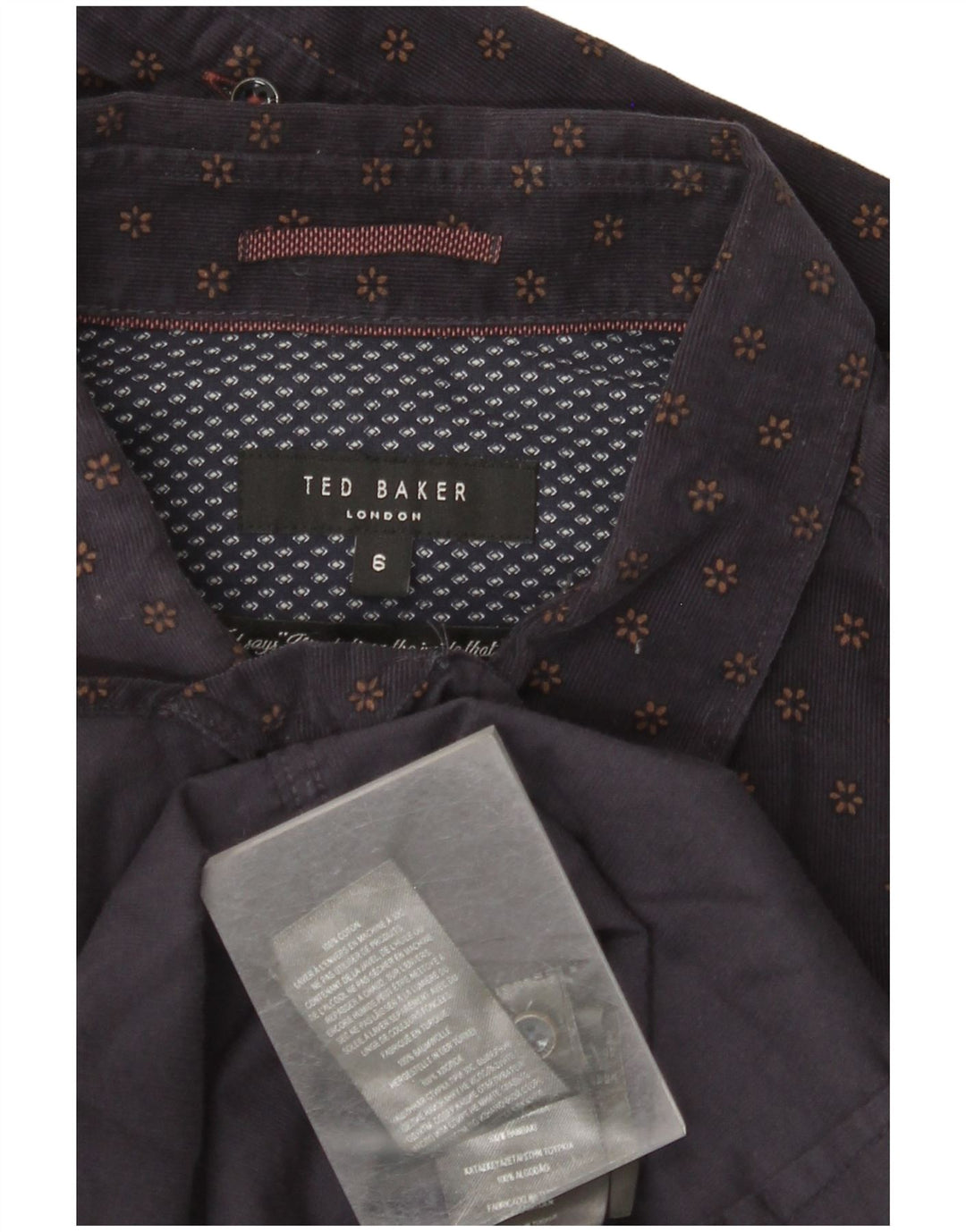 TED BAKER Camisa de pana para hombre Talla 6 2XL Algodón floral azul marino