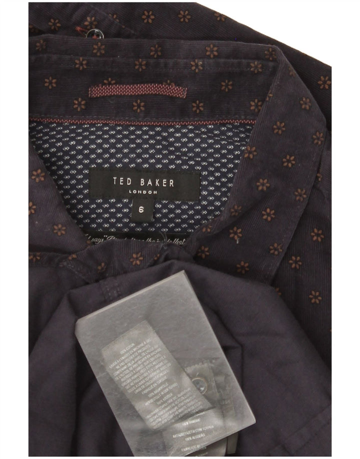 TED BAKER Camisa de pana para hombre Talla 6 2XL Algodón floral azul marino