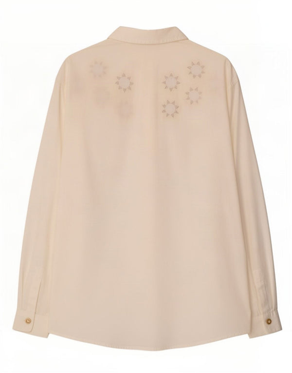 Camisa Roccobarocco Mujer IT 46 Grande Algodón Geométrico Blanco Roto