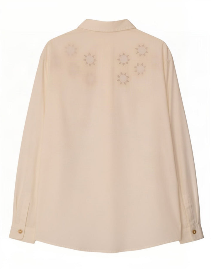 Camisa Roccobarocco Mujer IT 46 Grande Algodón Geométrico Blanco Roto