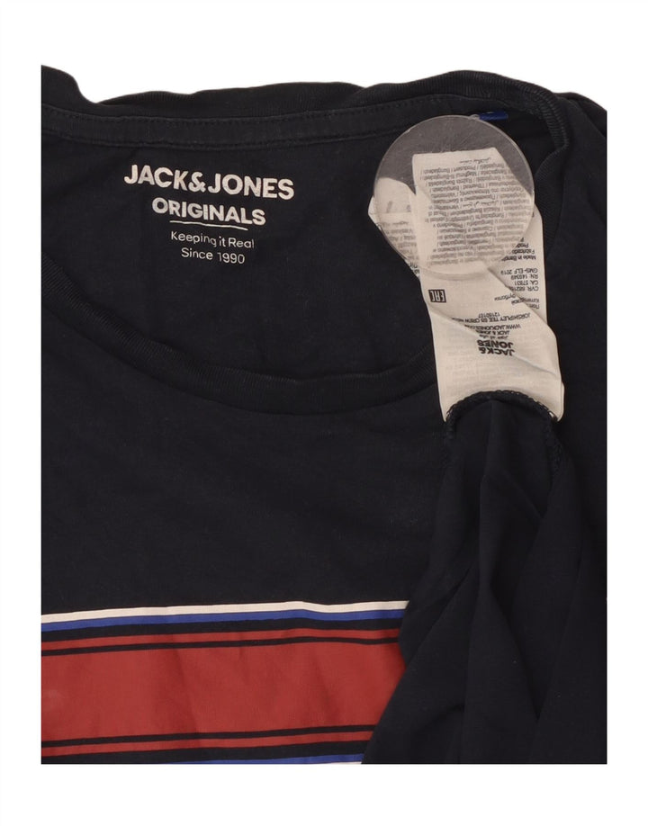 Jack & Jones Hombre Camiseta Gráfica Top Medium Azul Marino Rayas Algodón