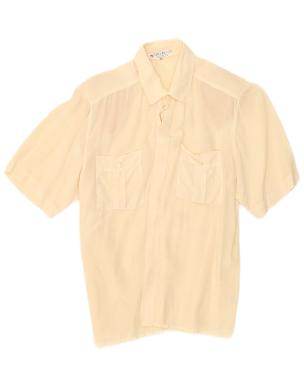 Vintage mujer camisa de manga corta blusa EU 38 seda beige medio