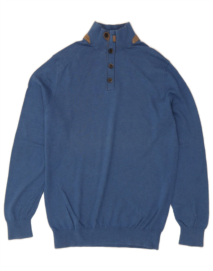 MASSIMO DUTTI Mens Button Neck Jumper Sweater Medium Blue Cotton Vintage Massimo Dutti and Second-Hand Massimo Dutti from Messina Hembry 