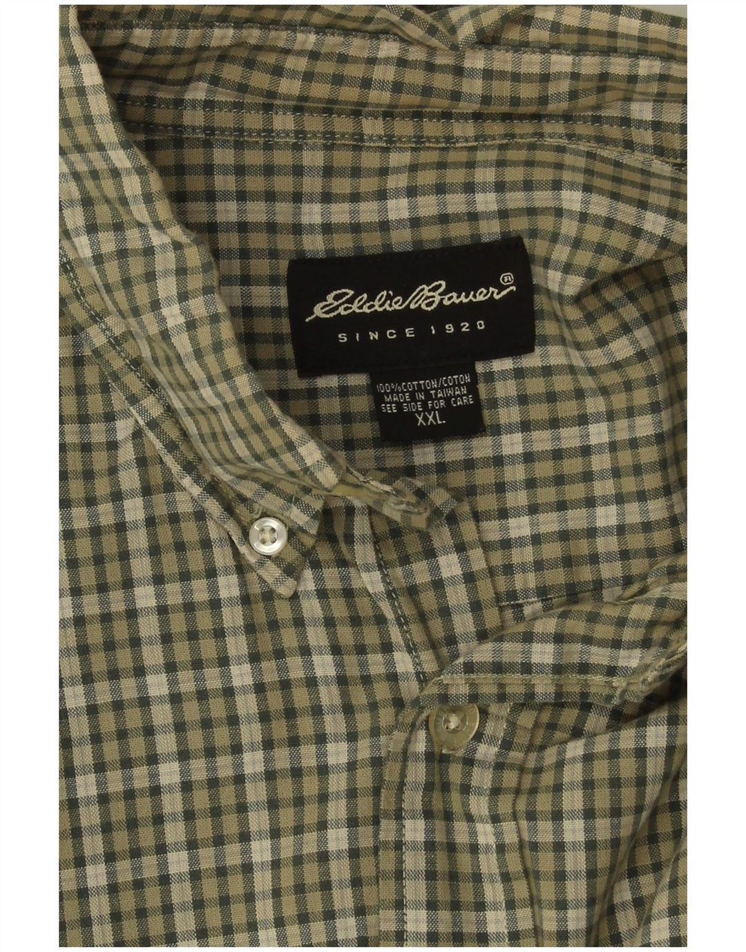 EDDIE BAUER Camisa de manga corta para hombre 2XL Algodón a cuadros caqui