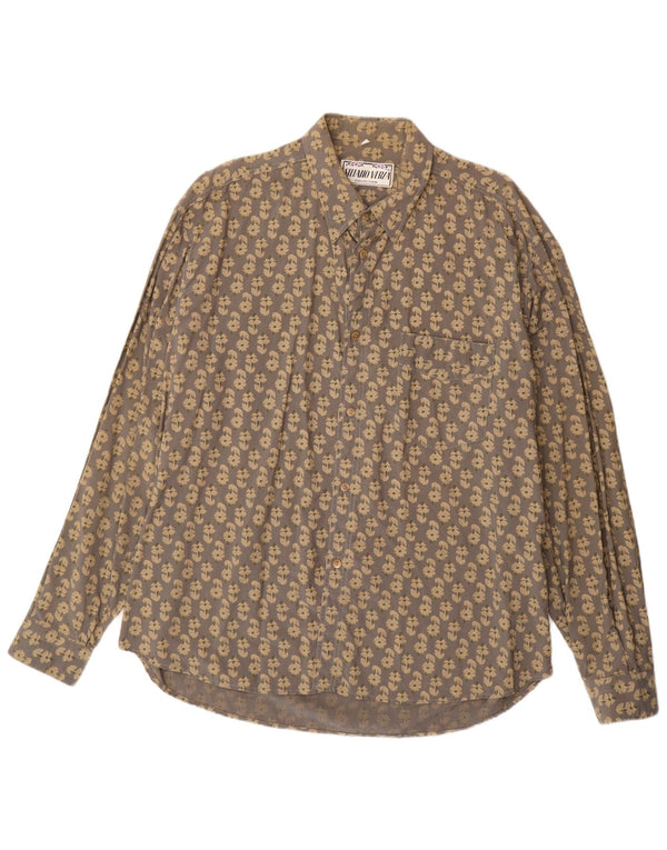 Camisa Vintage Hombre XL Viscosa Floral Gris
