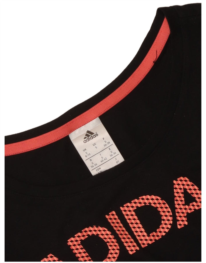 Adidas Mujer Gráfico Top Manga Larga Reino Unido 8/10 Pequeño Negro