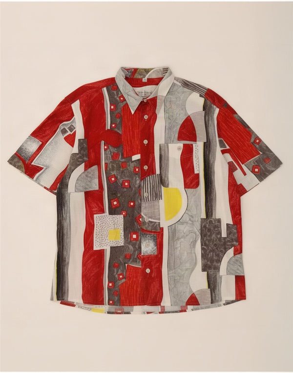 Camisa vintage de manga corta para hombre talla 45 2XL algodón patchwork multicolor