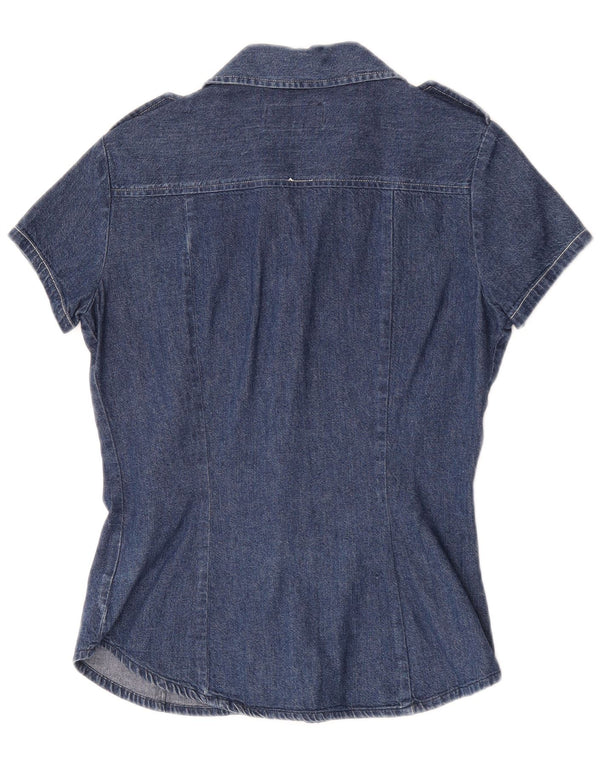 Replay Camisa vaquera militar de manga corta para mujer UK 10 Small Blue Cotton