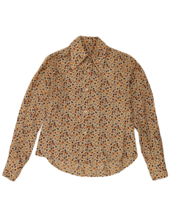 Vintage camisa de mujer Reino Unido 12 Medio Beige Floral