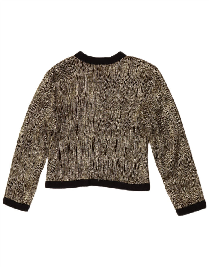 Vintage mujer crop blazer chaqueta Reino Unido 14 Acetato de bloque de color de oro medio