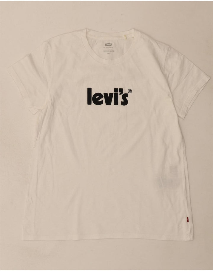 LEVI'S Womens Graphic T-Shirt Top UK 12 Medium White Cotton Vintage Levi's and Second-Hand Levi's from Messina Hembry 