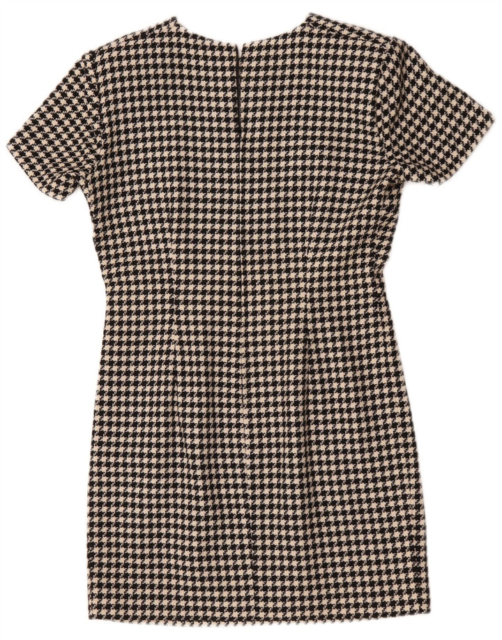 Vintage mujer vaina vestido Reino Unido 12 mediano negro pata de gallo