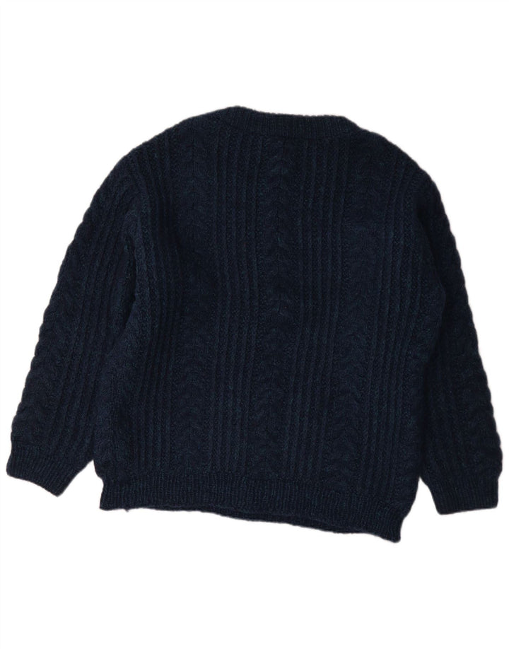 Vintage hombres barco cuello jumper suéter medio azul marino