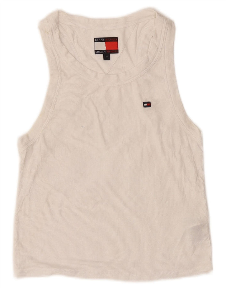 Tommy Hilfiger Top corto sin mangas para mujer UK 12 Medium White Modal