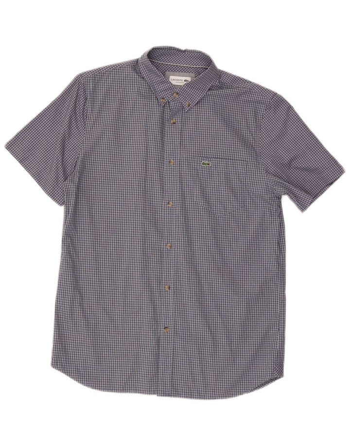Camisa Lacoste Hombre Manga Corta Talla 40 Mediana Azul Marino Cuadros Algodón