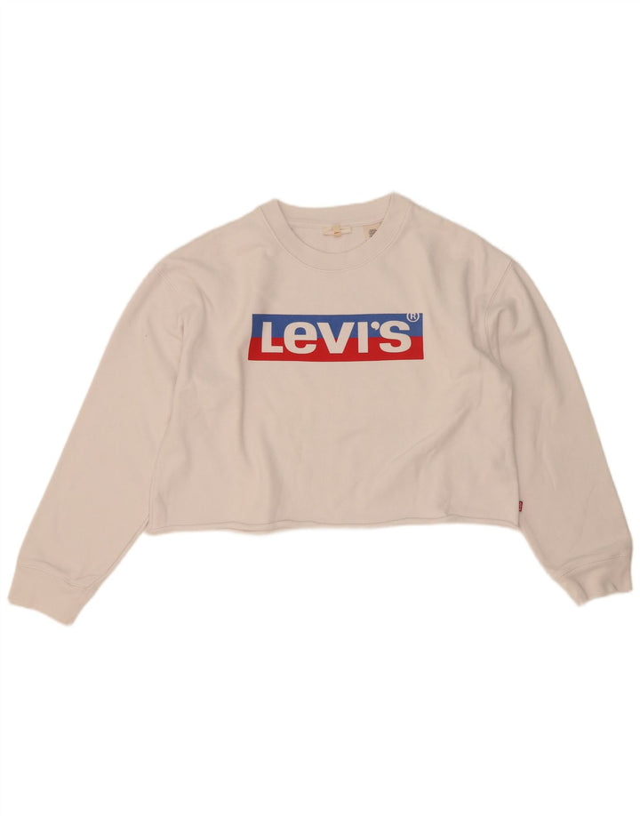 Levi's Mujer Oversize Crop Graphic Sudadera Jumper UK 10 Small Blanco